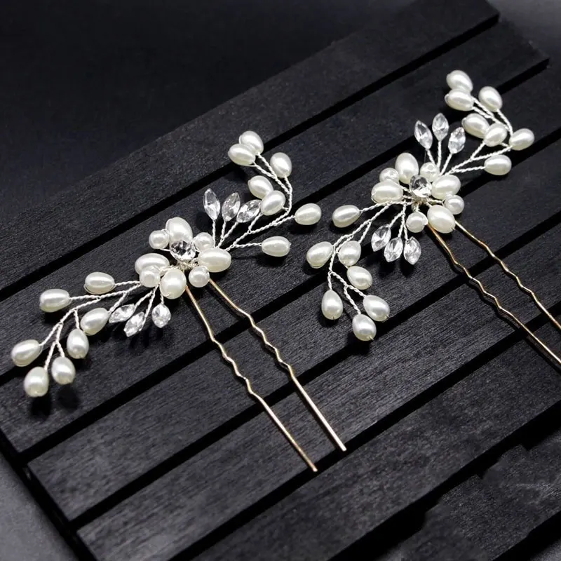 

Crystal Pearl Bridal Tiaras Hairbands Hairpins Bridesmaid Diamante Hair Vine Accessories Wedding Jewelry Headwear for Girls