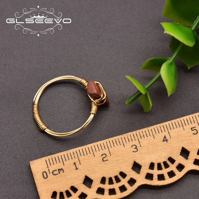 Glseevo Unusual Sandstone Gemstone Brass 18k Gold Plated Ring Women Wedding Engagement Love Luxury Vintage Gift Jewelry GR0284F | Украшения