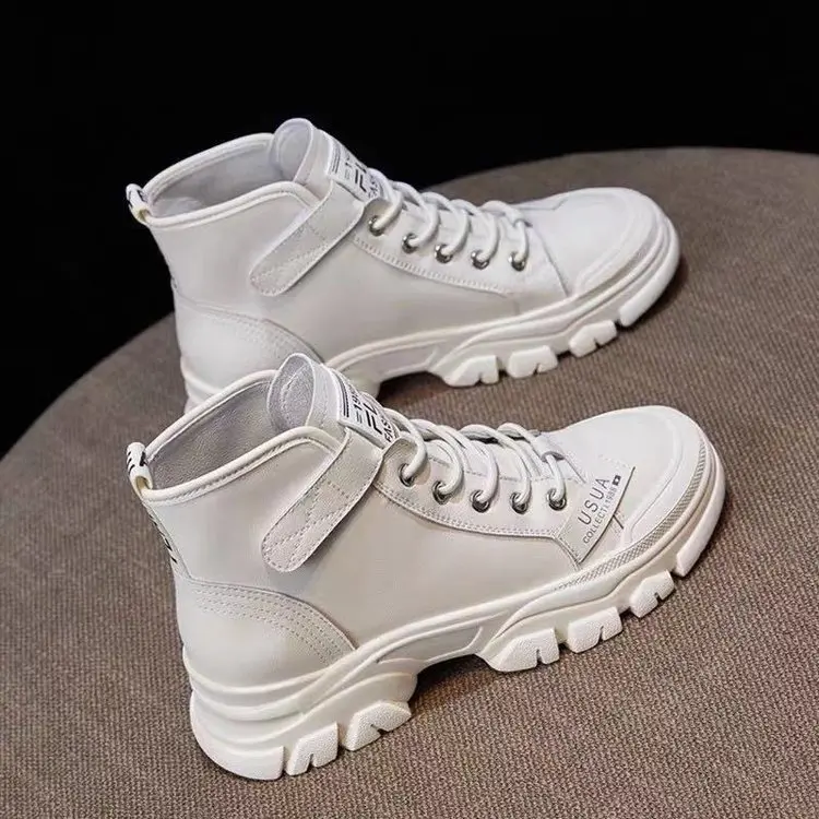 

2021 Fashion High Top Shoes Women's Leather Martin Boots Round Head Casual Shoes Short Boots Strap Flat Bottomed Women's Boots