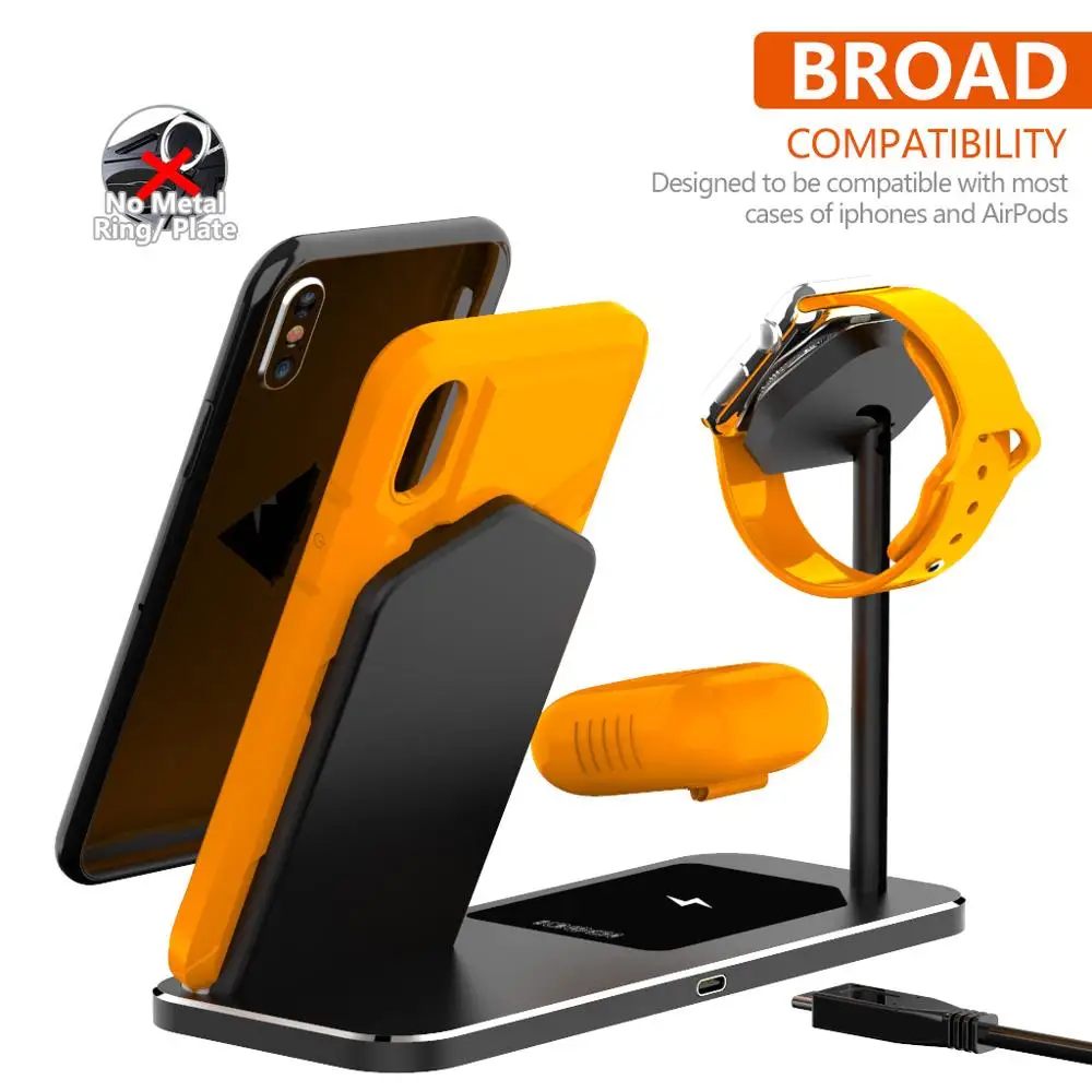 3 в 1 10 Вт быстрая Беспроводная зарядная док станция для Apple iPhone8 11 XS R Pro Max iWatch123 4 5 и