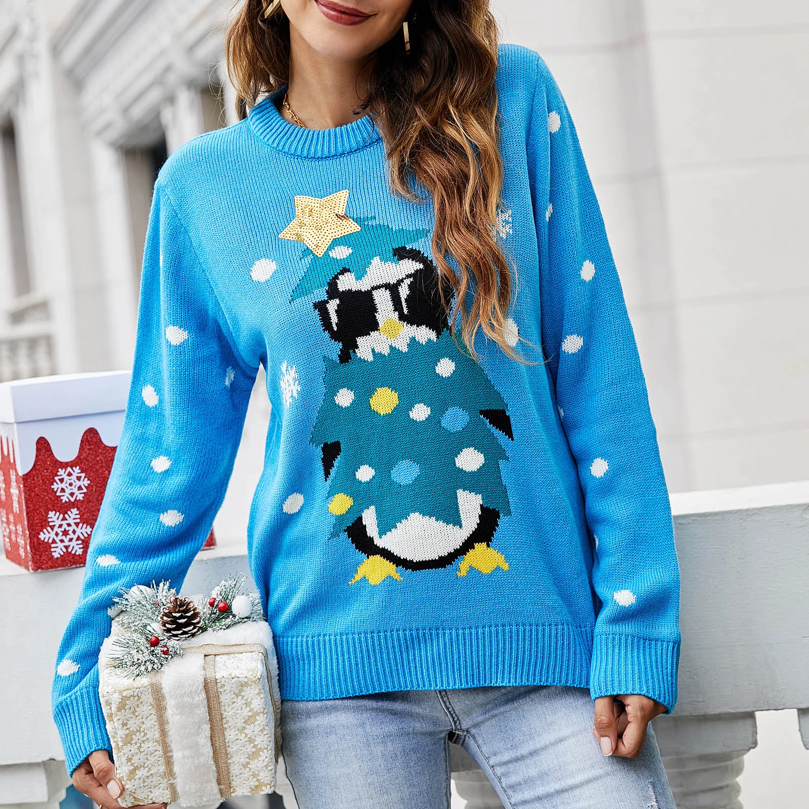 Модный женский Зимний вязаный свитер EaseHut теплый мягкий Рождественский пуловер с