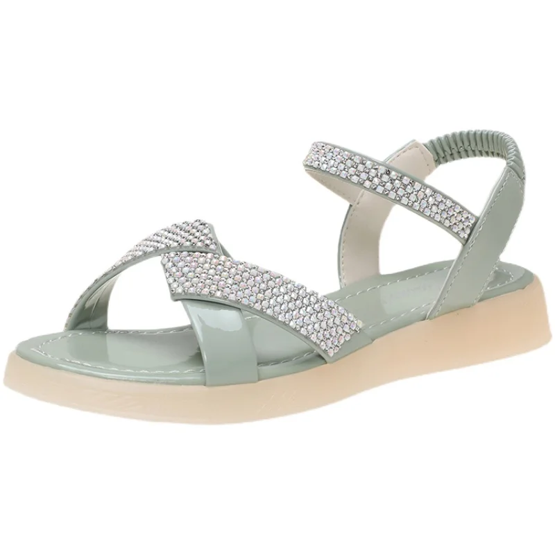 

Low Sandals Woman Leather 2021 Summer Clear Heels Beach Shoes Suit Female Beige Low-heeled Fashion Girls Black Flat New Comfort