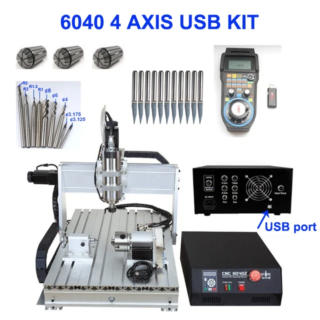 6040 4Axis USB kit ЧПУ 6040z 2.2KW 4 оси Фасонная фреза по металлу USB фрезерный гравер машина для резки по дереву, Алюминий DIY резьба стабильный независимых езды на автомобиле - Цвет: 6040 4Axis USB kit