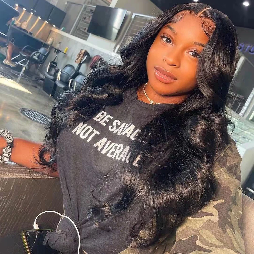 

RONGDUOYI Natural Loose Wave Wigs Glueless Lace Front Wigs For Women Synthetic Lace Wig Cospaly Wig Black Color Middle Part