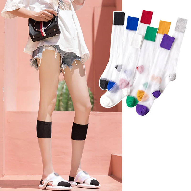 Женские хлопковые кружевные носки карты прозрачный личность использовано