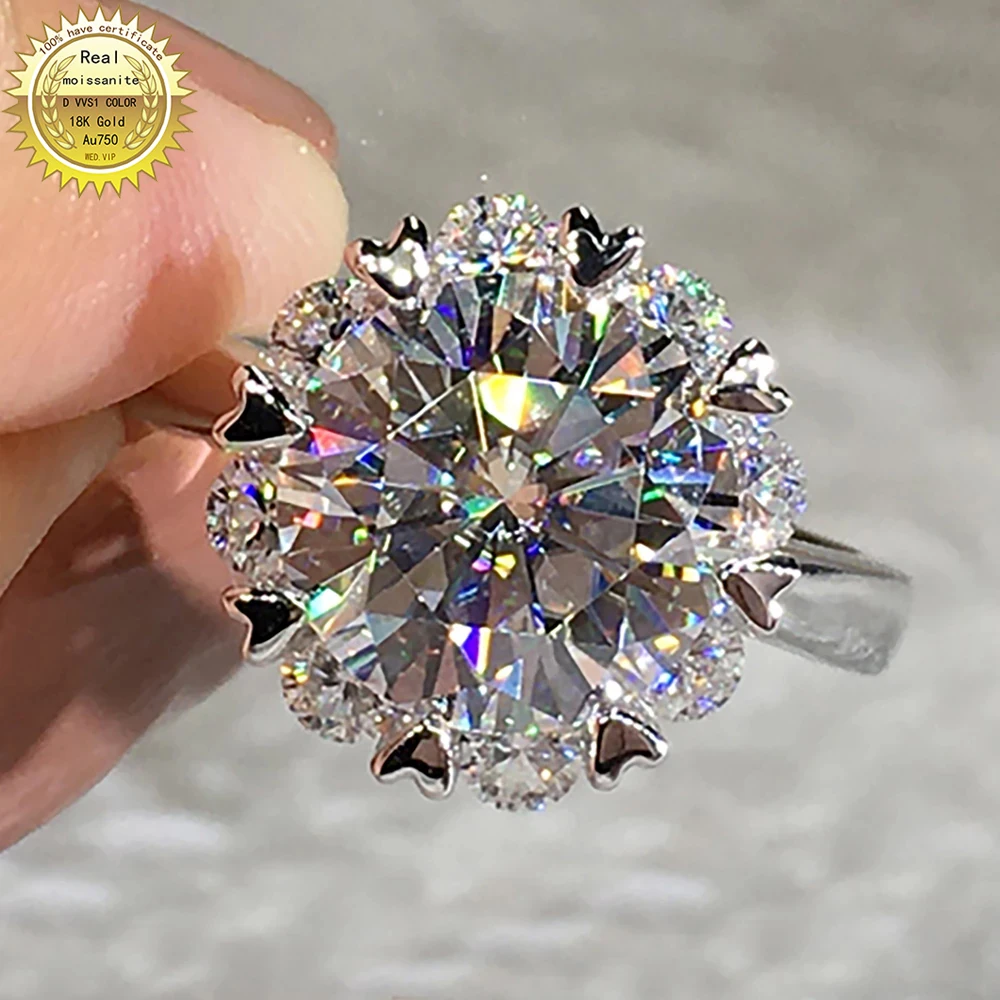 

10K Au417 White Gold Ring Women Wedding Party Engagement Ring 1 2 3 4 5 Carat Round Heart Flower Moissanite Diamond Trendy
