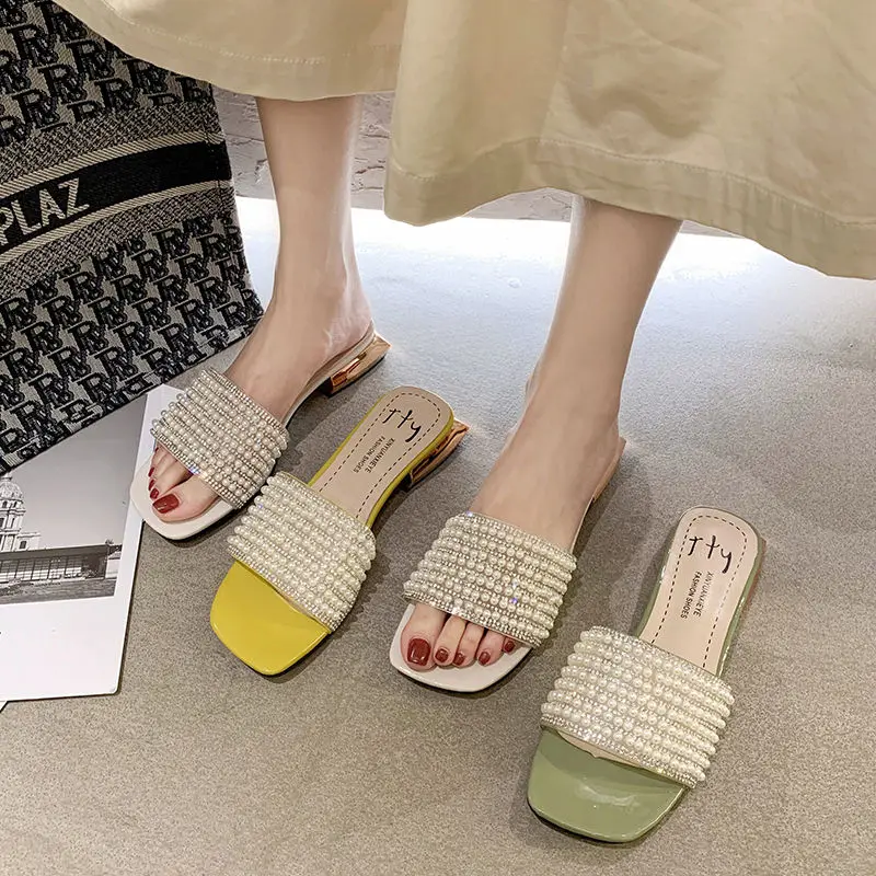 

Women Sandals Slippers 2021 Summer Casual Peep Toe Sandals Slipper Beach Shoes Low Heel Square Heel Sandals Ladies Mules Shoes