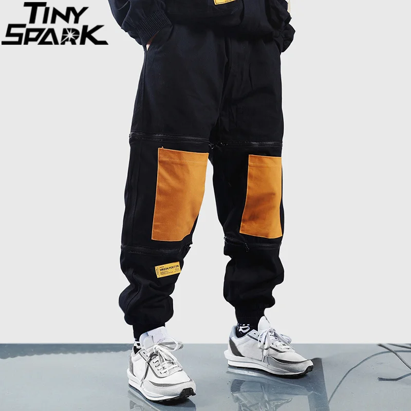 Харадзюку джоггеры брюки уличная Мужская Хип бедра мешковатые карго Zipper пэчворк