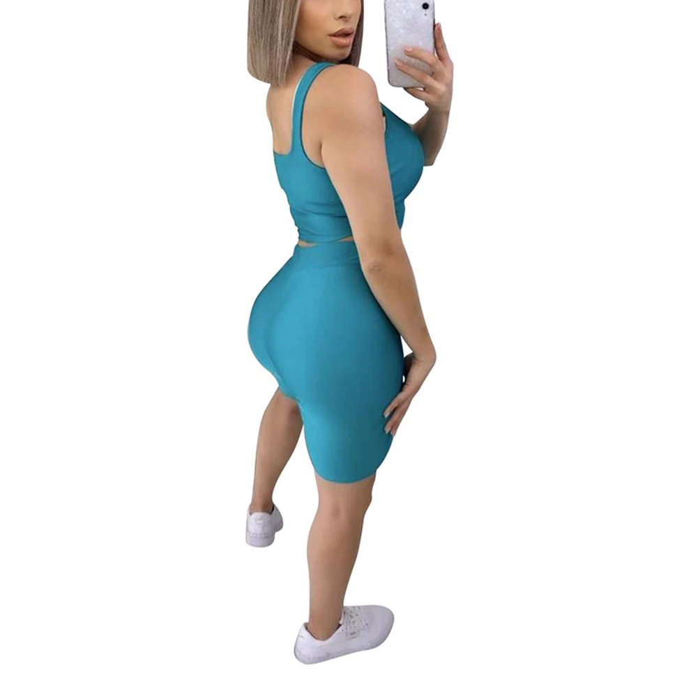 

Women Summer U Neck Sleeveless Crop Top Vest + Shorts Casual Solid Color Outfit Set Clothes Suit