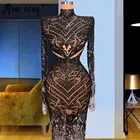 Кружевные Черные вечерние платья-русалки с бусинами 2021, сексуальные платья с высоким воротником и длинным рукавом для выпускного вечера, длинное платье, платья для вечеринки