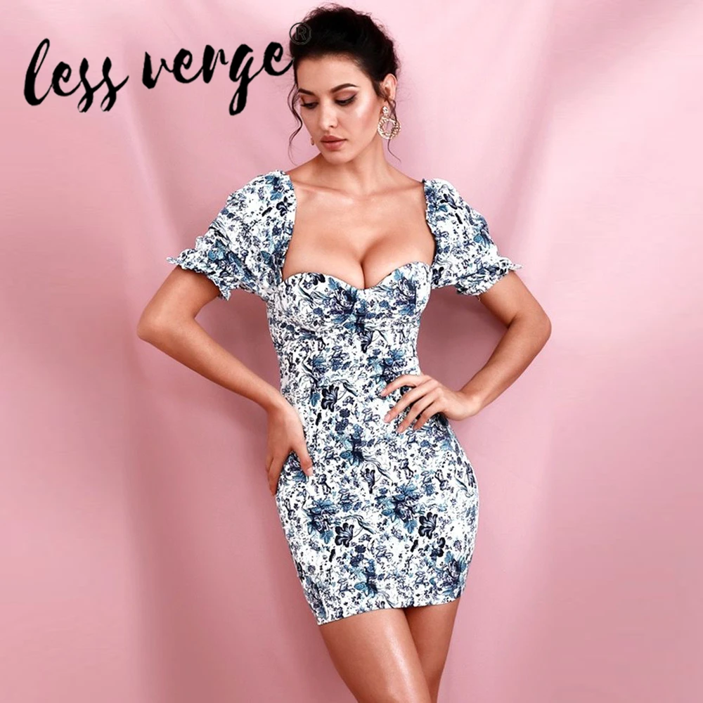 Lessverge новое модное женское платье с цветочным принтом пышными рукавами