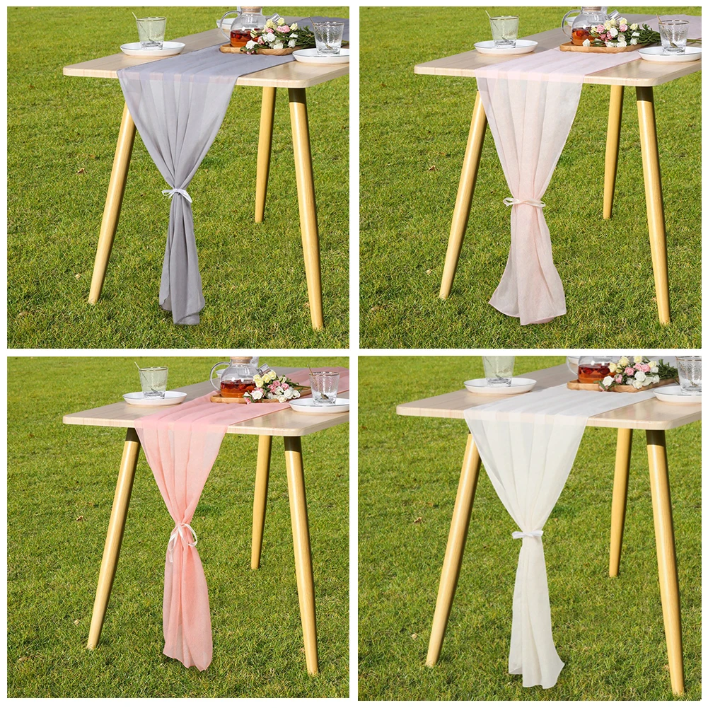 

Wedding Table Runner Home Decor Hotel European Style Dinning Room Party Washable Solid Modern Banquet With Ribbons Soft Chiffon