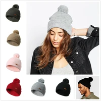 knitted hat with wool ball flanging pullover wool hat autumn and winter hat