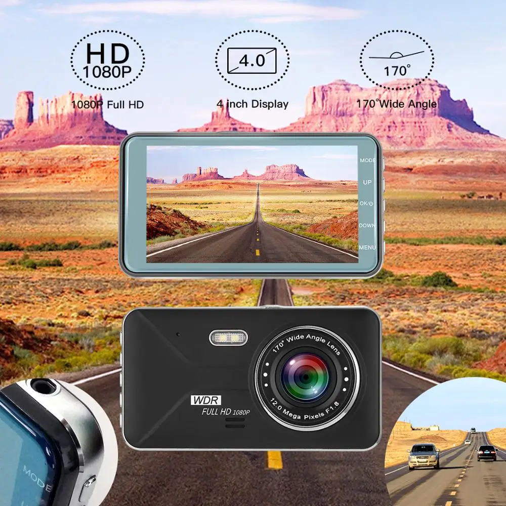 Автомобильная семейная камера DVR 4 дюйма 2.5D IPS-экран Full HD 1080P видеорегистратор с