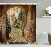 landscape from another door antique stone village decor scenery shower curtain garden fabric bathroom with hooks 71x71inches