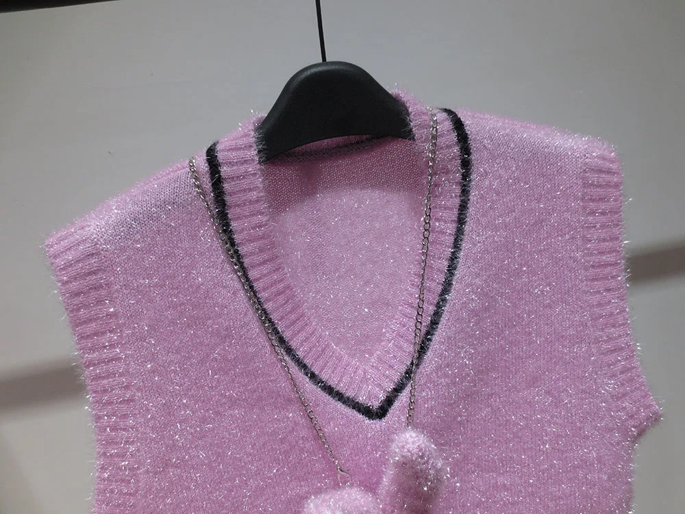 Весна 2021 новинка свитер без рукавов с V-образным вырезом и украшением в виде куклы