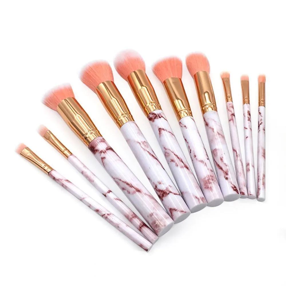 10 шт./компл. Профессиональные кисти для макияжа с мраморной ручкой тени век