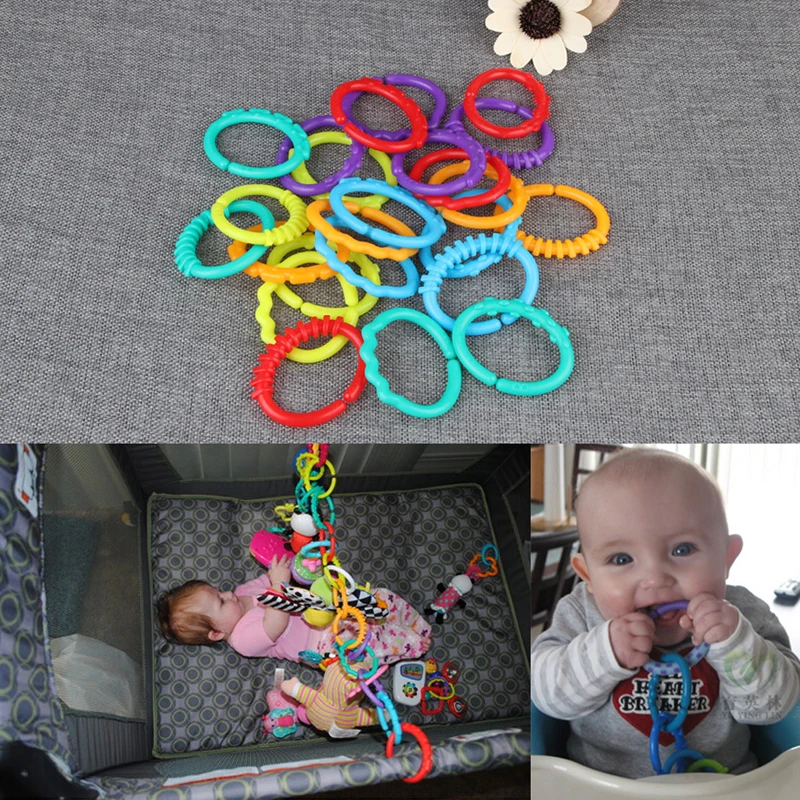

Baby Teething Ring Colorful Rainbow Rings Stroller Gift Decoration Toys 24Pcs