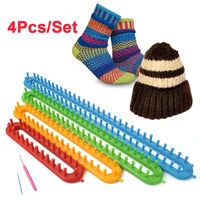 4pcsset weaving loom knitting kit scarf peg board hook plastic long handle diy sock hat scarf weaving random color