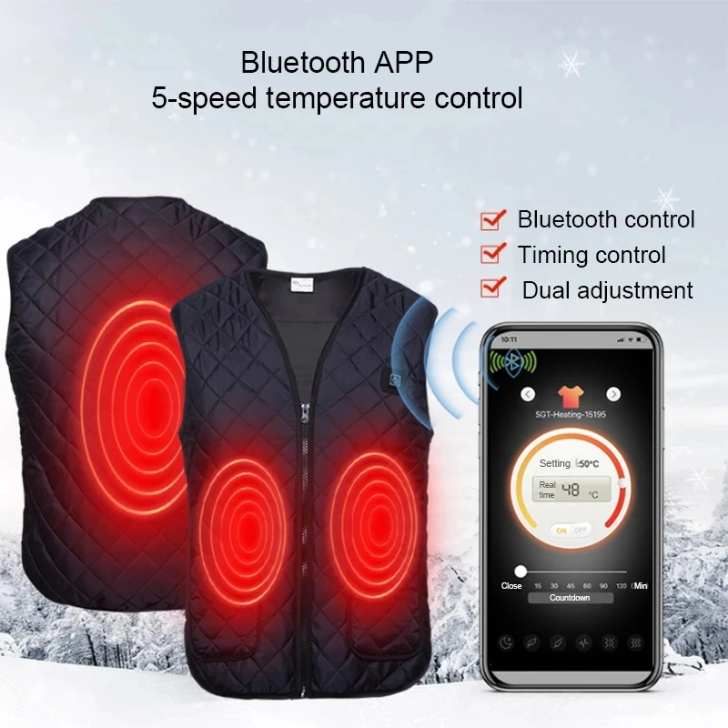 

2020 Outdoor Men Women USB Electric Heated Vest Bluetooth App Control Heating Vest Winter Thermal Warmer Jacket