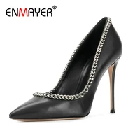 enmayer basic slip on thin heels 2020 elegant pumps women shoes pointed toe pu women heels fashion chain ladies shoes 34 43