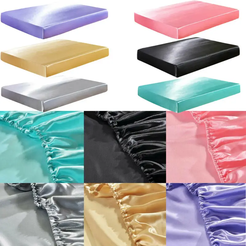 Атласная шелковая натяжная простыня на эластичный однотонный Матрас протектор