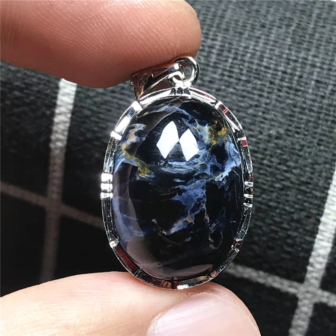 

Natural Blue Pietersite Pendant Silver Sterling For Women Men Healng Crystal 21x15x9mm Beads Silver Energy Stone Jewelry AAAAA
