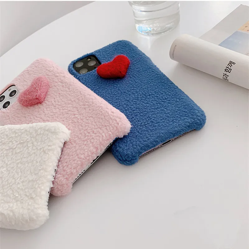 Kawaii теплый плюшевый чехол для телефона с сердечком Iphone 11 Pro Max X Xr Xs 6 7 8 Plus Пушистый