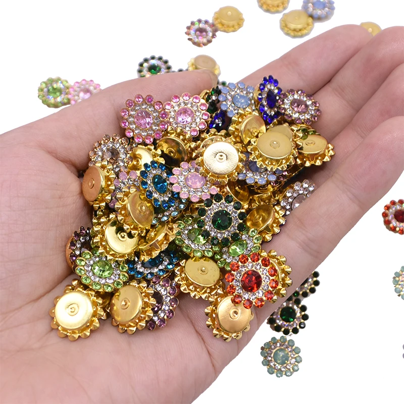 

100pcs 14mm Flower Shape Rhinestone Claw Cup Glue On Strass Glass Rhinestone Buckles Garment Shoes BagS Accessories DIY Crafts
