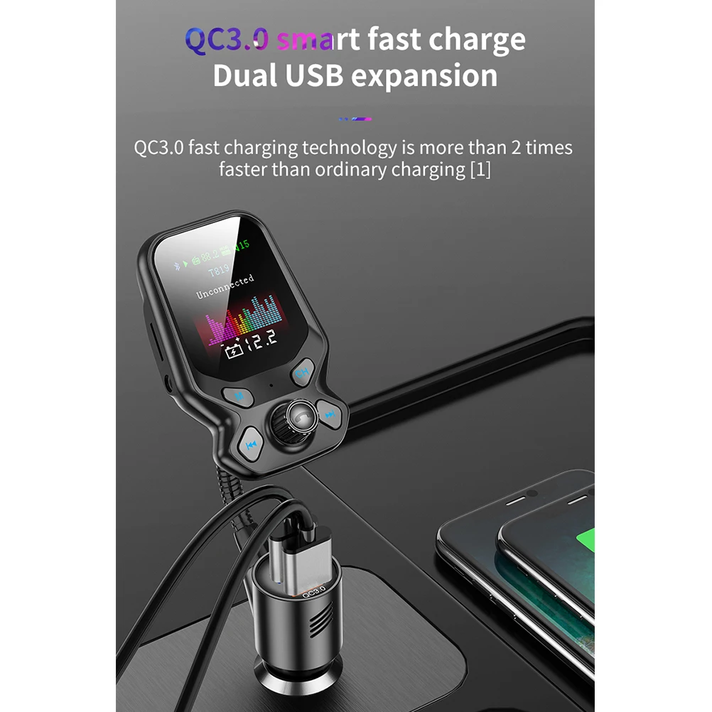 Автомобильный fm передатчик модулятор Bluetooth 5 0 аудио mp3 плеер QC3.0 двойной