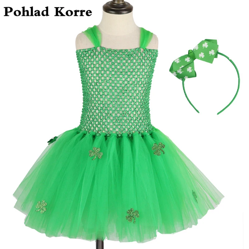 Платье-пачка для девочек на День Св. Патрика с зеленым клевером | Детская одежда и