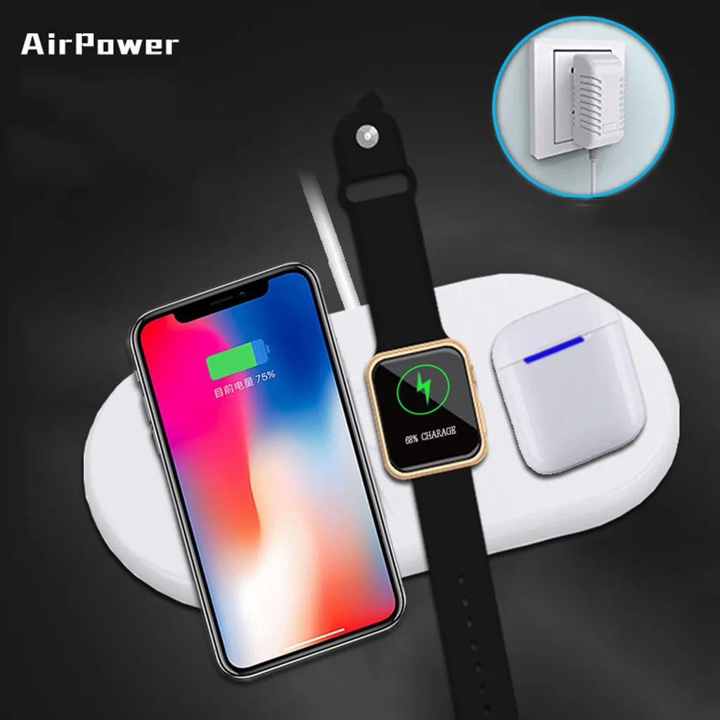 

Беспроводное зарядное устройство Airpower 3 в 1 Qi, держатель беспроводного зарядного устройства для Apple Airpod 2