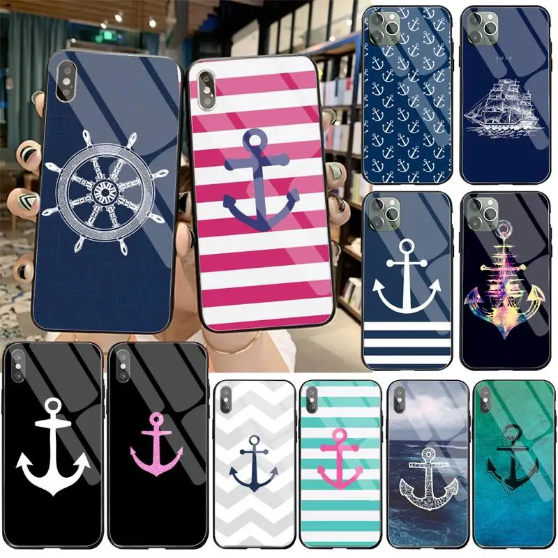 stripes anchor boat ship wheel coque shell phone case tempered glass for iphone 11 pro xr xs max 8 x 7 6s 6 plus se 2020 case free global shipping