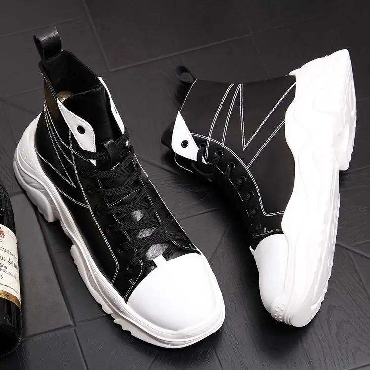 

Tide of men white boots Korean youth thick high-top casual shoes men platform street boots sewn Leisure Shoes Man 38-43