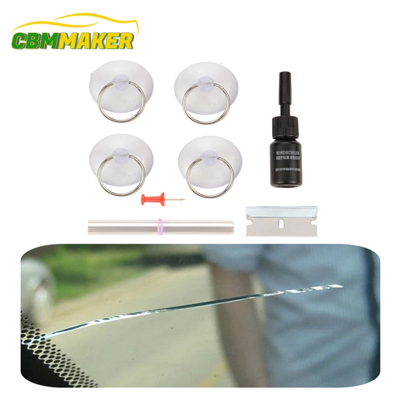 

For Long Big Chip Crack Car Windshield Repair Tool Window Glass Windscreen Restoration Kit Renew Full Set Resin Cup Blade Film