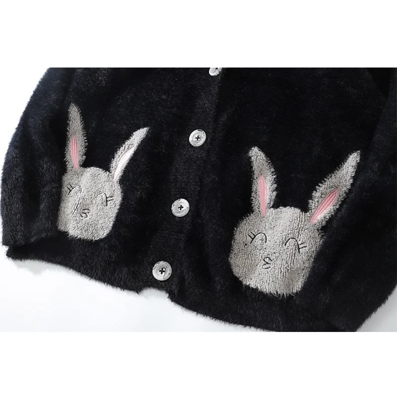 

JING ZHE Women's Oversized Sweater Winter Warm Cute Hairy Rabbit Cardigans Hipster Knitted Long Sleeve High Street Solid Coat