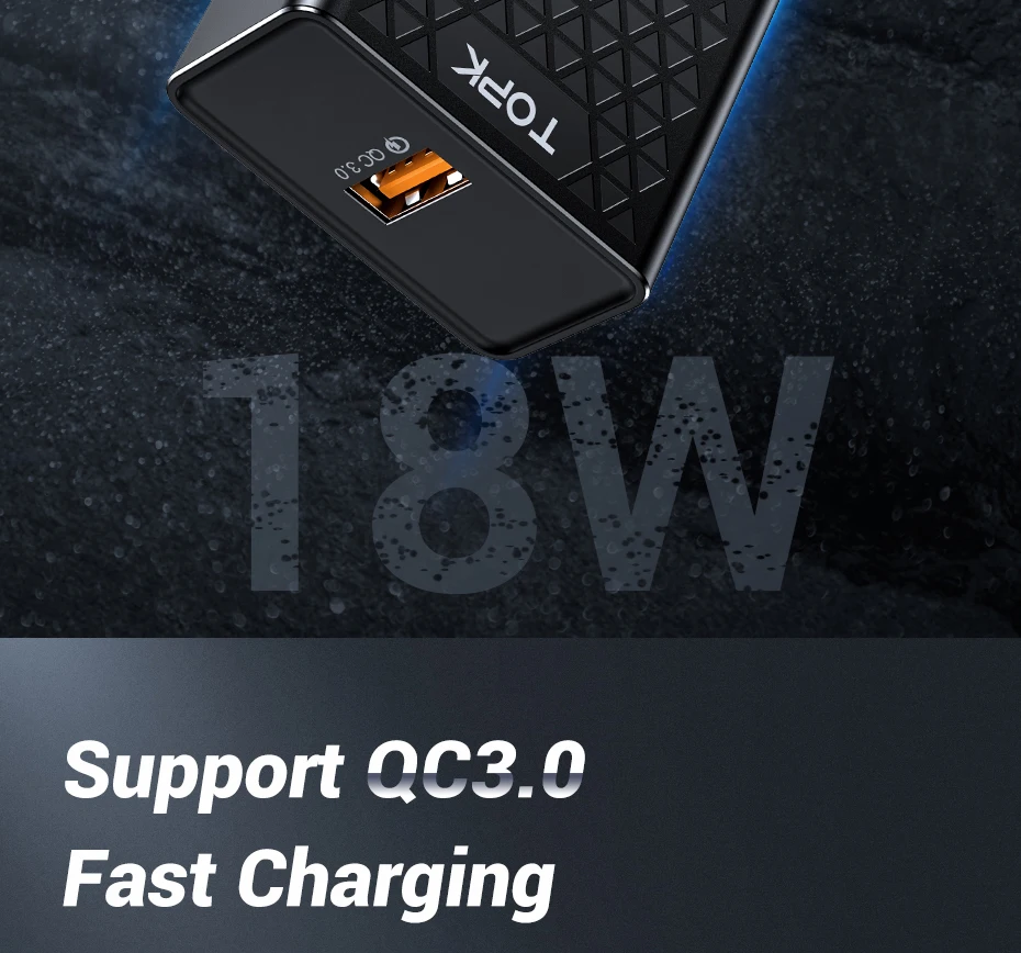 TOPK Quick Charge 3,0, зарядное устройство для мобильного телефона, 18 Вт, быстрое USB зарядное устройство, штепсельная вилка европейского стандарта, настенное USB зарядное устройство, адаптер для iPhone, samsung, Xiaomi, LG