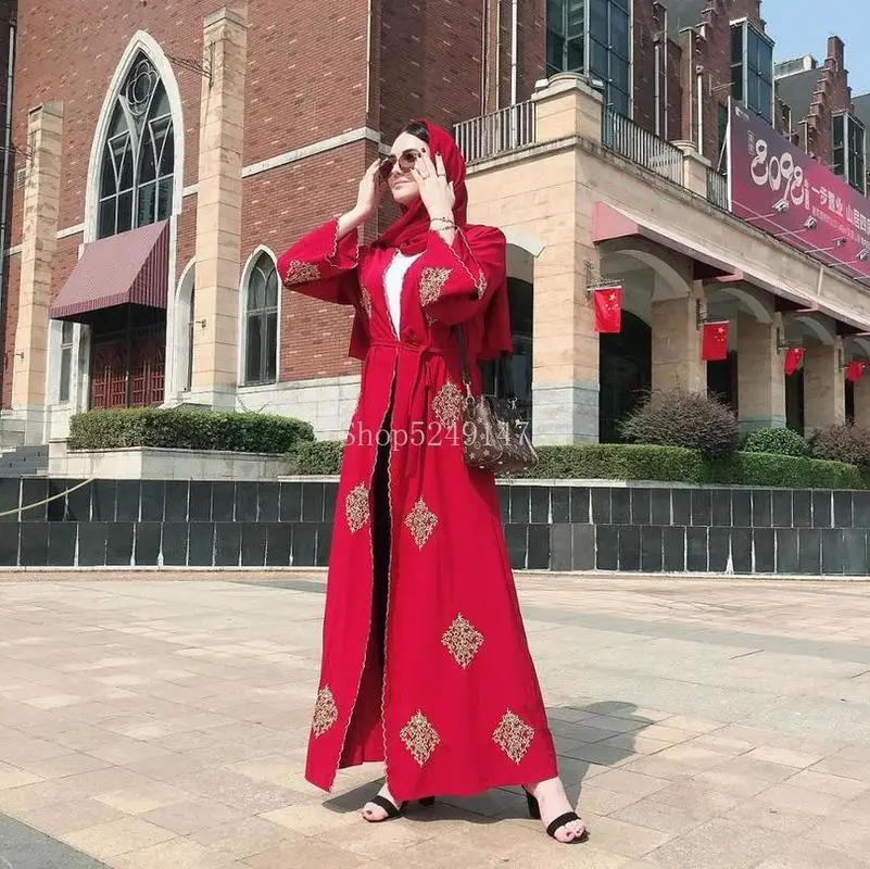 Элегантное мусульманское платье абайя с вышивкой платья для вечерние кардиган