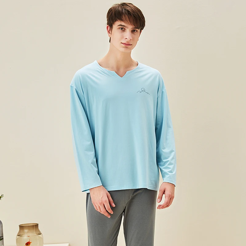 Men's knitted cotton pajamas Spring new arrivals Collarless home service suits