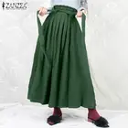 Женские элегантные плиссированные юбки ZANZEA, модные длинные юбки макси 2021, винтажные однотонные юбки, женские юбки с высокой талией и поясом