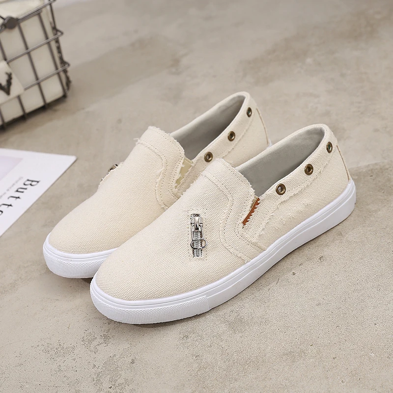

Large Size 35-43 Female Single Shoes Canvas Denim Zipper Flats Women Lazy Casual Shoes Loafers Womens Vulcanized Shoes