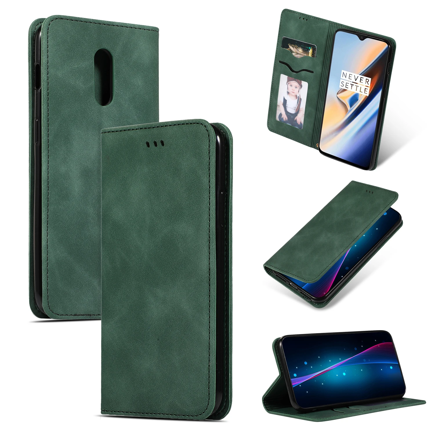 Роскошный флип-чехол для Oneplus 6t 7 7t Pro, кожаный магнитный держатель для карт, кошелек, подставка, чехол-книжка One Plus 6t 7 Pro 7T Oneplus6t 128 - Цвет: Green