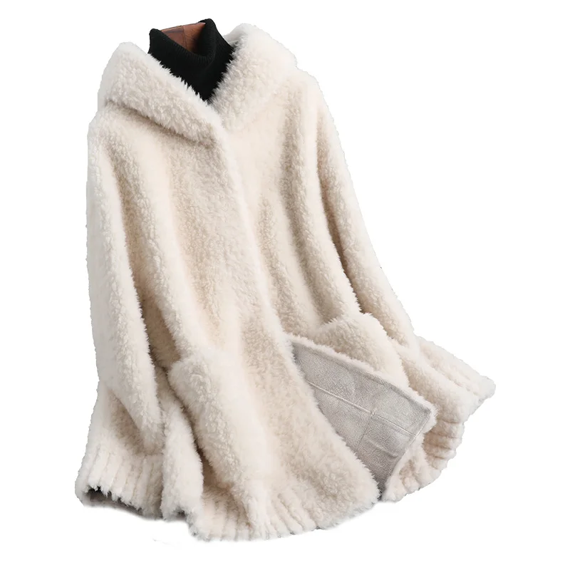 Женское пальто с капюшоном Корейская зимняя куртка из 200% шерсти меховые и куртки