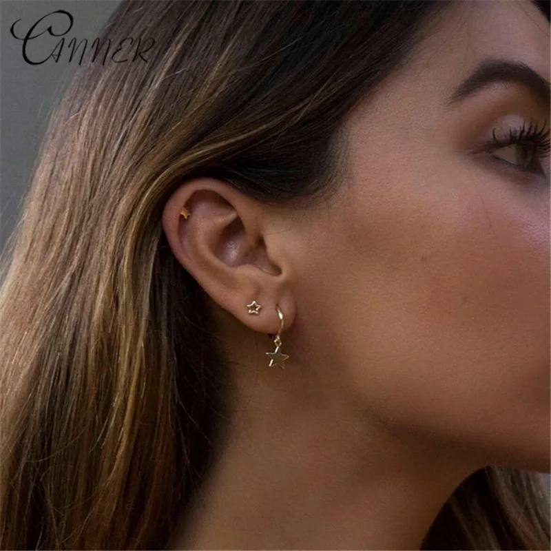 Женские серьги-гвоздики с пятиконечной звездой CANNER простые золотые серьги