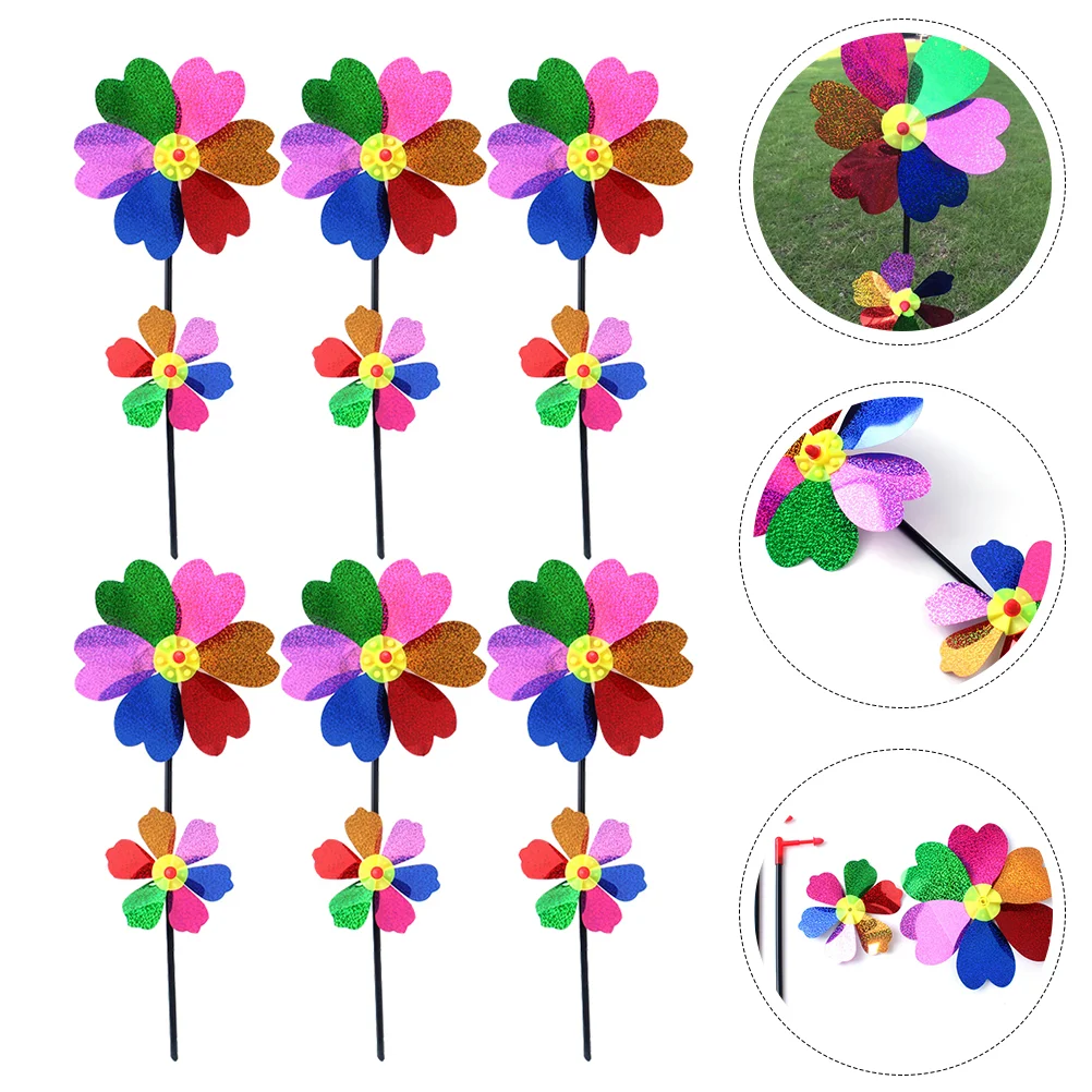 

6pcs Rotating Windmill Decors Plastic Windmill Ornaments Garden Yard Decors
