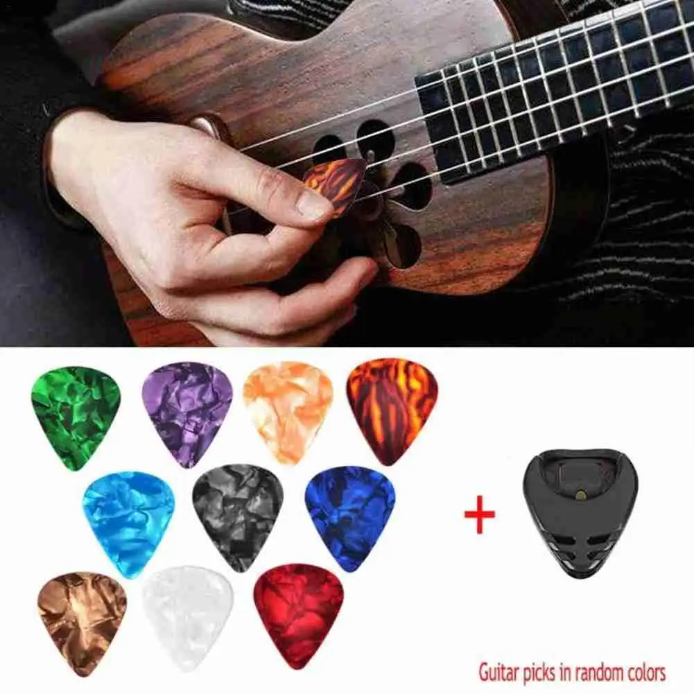 

10Pcs Guitar Picks&Guitar Pick Holder Set for Acoustic Guitar Electric Guitar Bass Ukulele Stick-on Holder (Picks Random Color)
