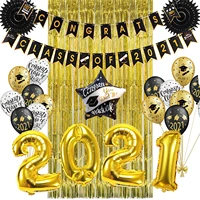 11pcs party decorations 2021 gold graduation backdrop latex balloons fringe tinsel curtain class of 2021 banner decoration