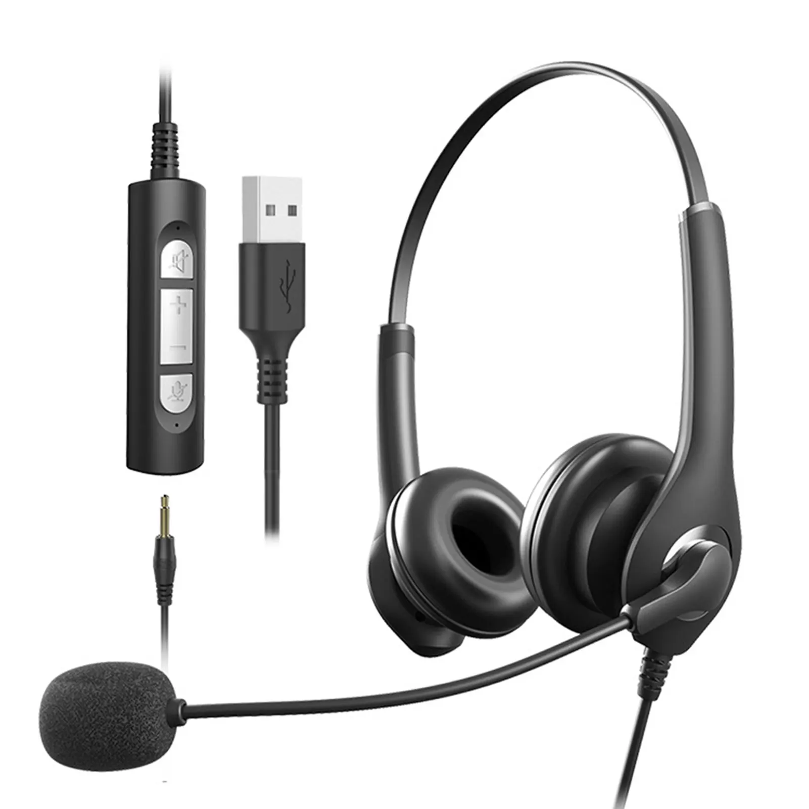 

3.5mm USB 2 In 1 Adjustable Rotatable Inline Control Gift Gaming Webinar Wired Headset With Microphone Business Lightweight