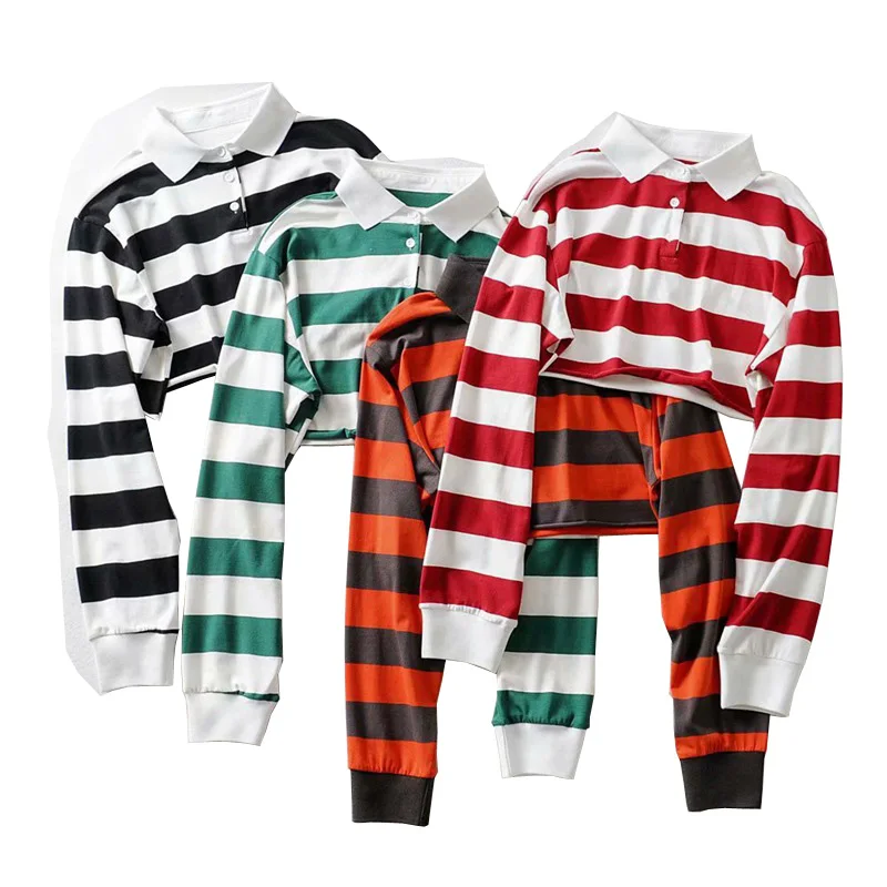 Женская футболка с длинным рукавом Повседневная Свободная в полоску отложным