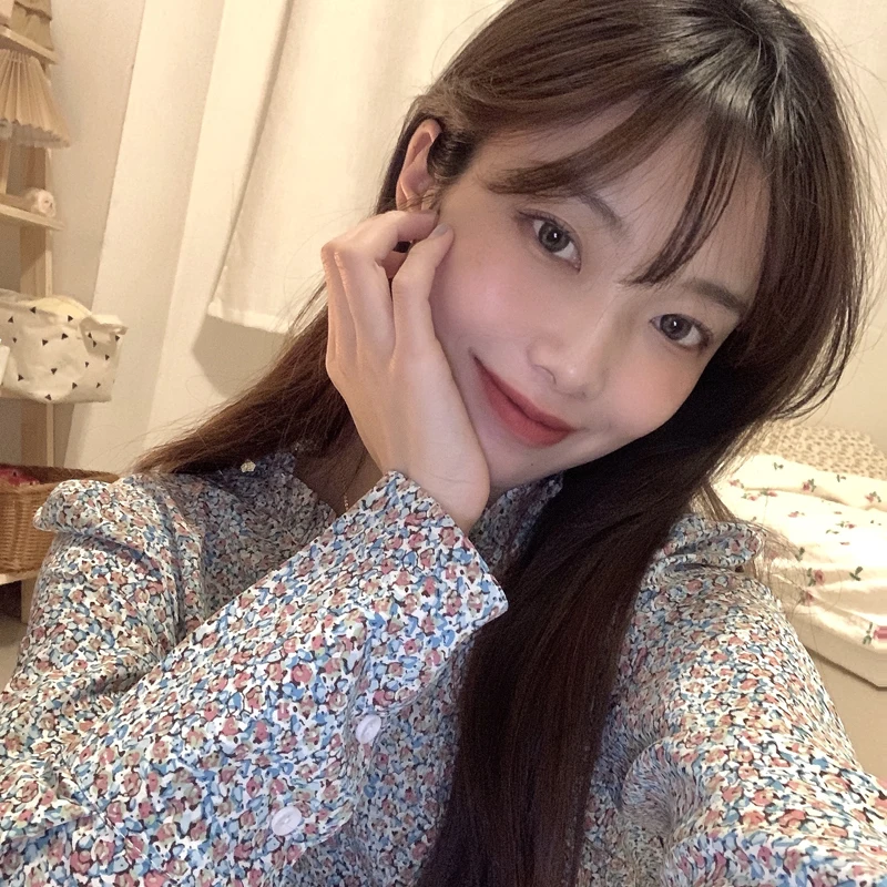 

KUSAHIKI 2021 Spring Chiffon Floral Blouse Tops Korean Stand Neck Long Sleeve Shirt Causal Women Elegant Blusas Ropa Mujer 6F252